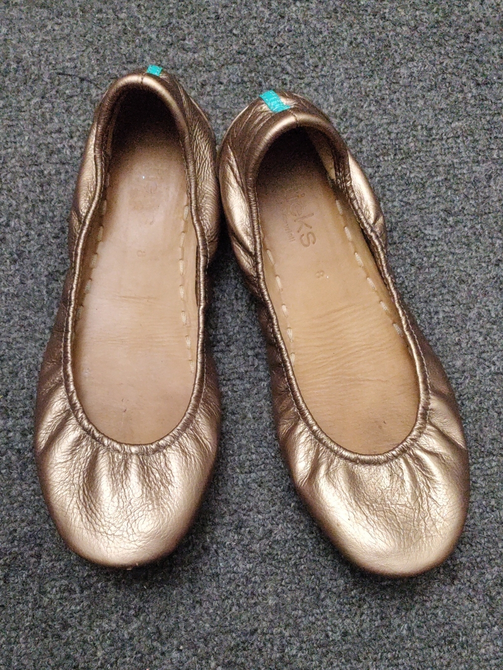 Tieks Metallic Bronze Ballet Flats with Teal Pull Tab